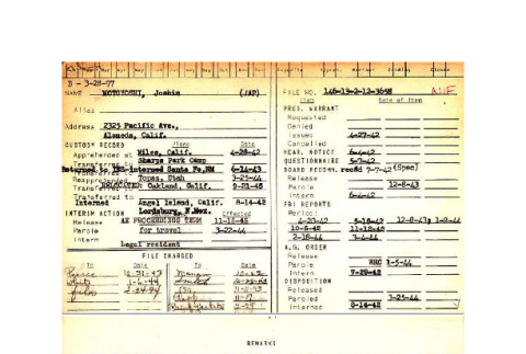Documents related to internment of Rev. Joshin Motoyoshi as enemy alien (ddr-ajah-6-659)