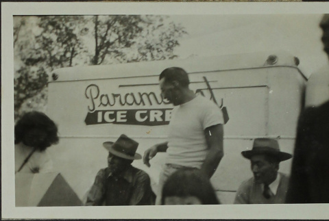 People in front of an ice cream truck (ddr-densho-328-554)