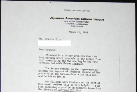 Letter to Frances Tojo from Bill Yoshino (ddr-chijacl-1-720)