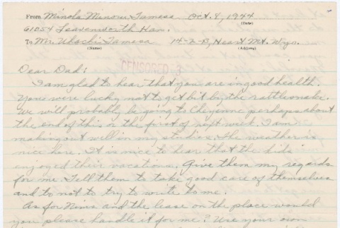 Letter from Minola Tamesa to Uhachi Tamesa (ddr-densho-333-76)