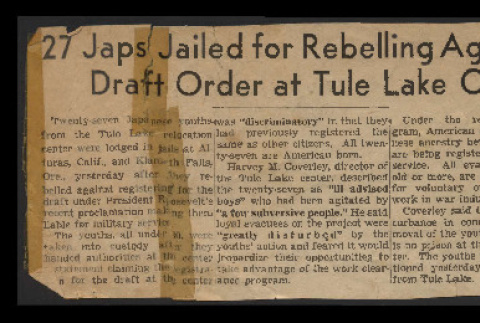 27 Japs jailed for rebelling against draft order at Tule Lake Center (ddr-csujad-55-1976)