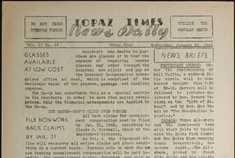 Topaz Times Vol. II No. 16 (January 20, 1943) (ddr-densho-142-77)
