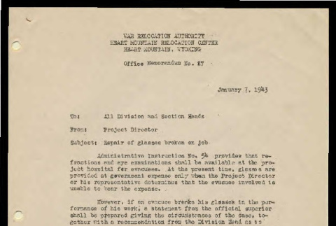 Office memorandum, no. 27 (January 7, 1943) (ddr-csujad-55-623)