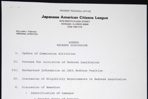 Meeting Agenda for MDC JACL: Redress Discussion (ddr-chijacl-1-274)