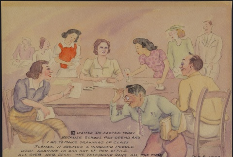 Painting of an administration scene at Manzanar (ddr-manz-2-43)