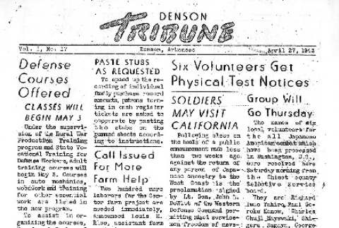 Denson Tribune Vol. I No. 17 (April 27, 1943) (ddr-densho-144-58)