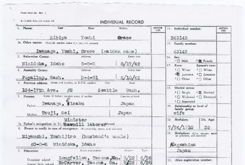 Yoshi Hibiya's individual record (ddr-densho-381-170)