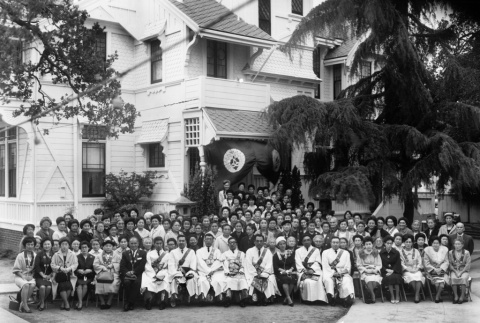 Large group photo outside building (ddr-ajah-3-187)