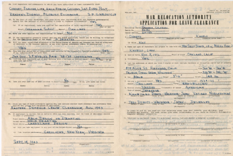 Application for leave clearance for Kaneji Domoto (ddr-densho-329-992)