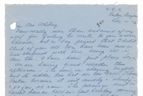[ Letter to Mrs. Whitney from Fumiko Fukuda | December 10, 1942 ] (ddr-janm-22-86)