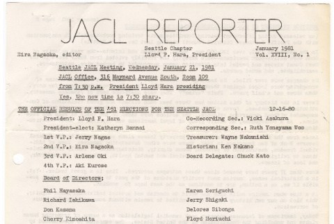Seattle Chapter, JACL Reporter, Vol. XVIII, No. 1, January 1981 (ddr-sjacl-1-291)