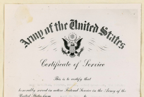 Certificate of service for Tadao Tsuchiyose (ddr-densho-37-1888)