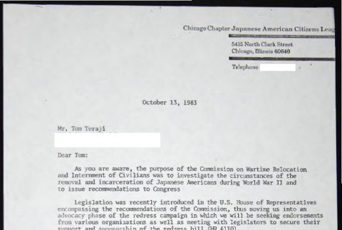 Letter to Tom Teraji from Michael Ushijima and Lary Schectman (ddr-chijacl-1-743)