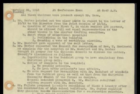 Minutes from the Heart Mountain Block Chairmen meeting, October 20, 1942 (ddr-csujad-55-296)