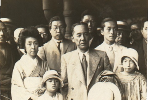 Suiun Komuro at Tokyo Station with wife and daughters (ddr-njpa-4-497)