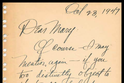 Letter from Henry W. Roscoe to Mary Clark, October 23, 1947 (ddr-csujad-55-1527)
