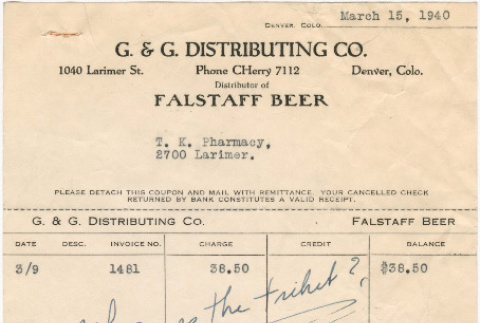 Invoice from G. & G. Distributing Co. (ddr-densho-319-511)