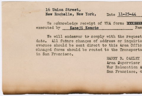 Acknowledgment of forms related to transfer of property (ddr-densho-329-1022)