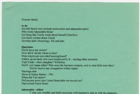 Domoto Family Genealogy notes (ddr-densho-329-1108)