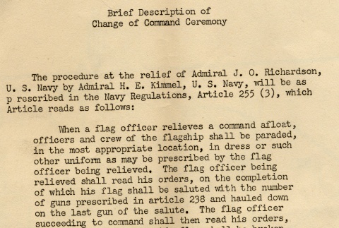 Brief description of change of command ceremony (ddr-njpa-1-1708)