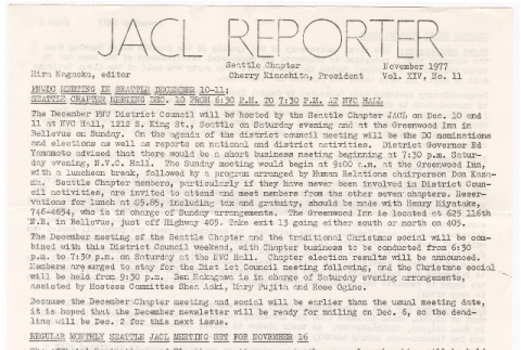 Seattle Chapter, JACL Reporter, Vol. XIV, No. 11, November 1977 (ddr-sjacl-1-206)