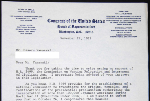 Letter to Masaru Yamasaki from Tony Hall (ddr-chijacl-1-399)