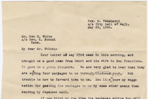 Letter from Otoharu Takahashi to Ben White (ddr-densho-422-453)