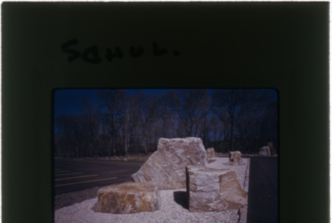 Stone sculpture at the Schulman Corp. Park project (ddr-densho-377-1025)