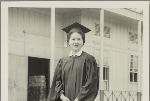 Janice Michie Fujiwara wearing a graduation gown (ddr-njpa-5-957)