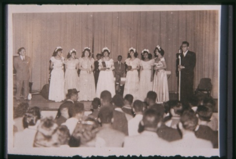 Group of women in dresses standing on stage (ddr-densho-330-209)