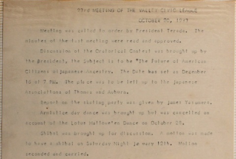 Minutes of the 23rd Valley Civic League meeting (ddr-densho-277-42)