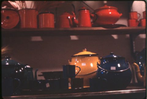 Display of enamelware pots, cups, coffee posts (ddr-densho-426-353)