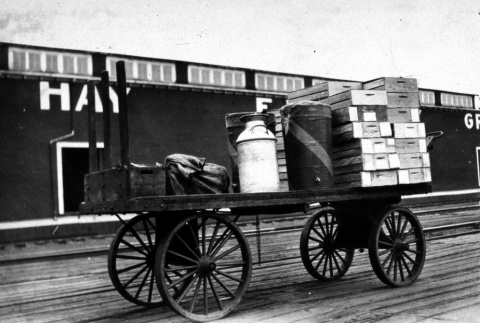 Wagon with berry crates for shipping (ddr-densho-18-29)