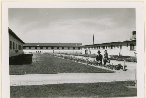 Two men pose with landscaping (ddr-densho-37-1040)
