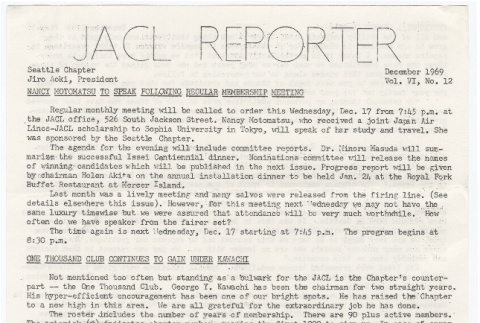 Seattle Chapter, JACL Reporter, Vol. VI, No. 12, December 1969 (ddr-sjacl-1-114)