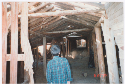 Photo of Kenji Ima entering a barn (ddr-densho-483-13)