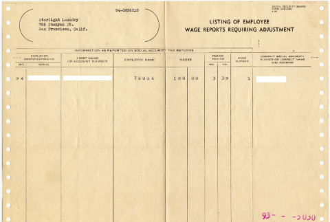 Listing of Employee Wage Reports Requiring Adjustment (ddr-densho-423-263)