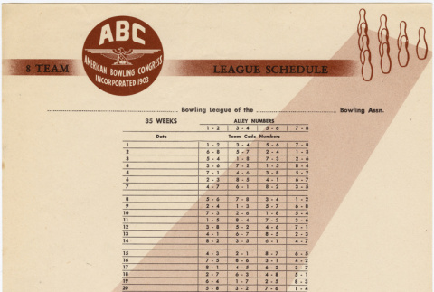 Blank league schedule from American Bowling Congress (ddr-densho-422-513)
