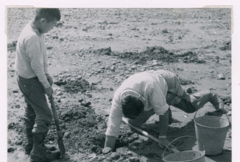 Glenn and Takeo Isoshima digging for Clams (ddr-densho-477-279)