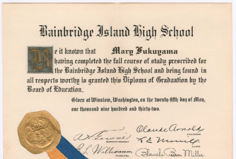 Mary Fukuyama diploma (ddr-densho-483-101)