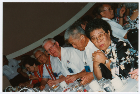 Lloyd Toda, Ragnar Peterson, and Yutako Yoshida at banquet (ddr-densho-368-336)