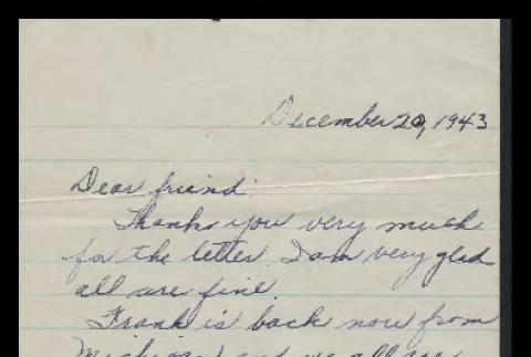 Letter from Minnie Umeda to Mrs. Margaret Waegell, December 20, 1943 (ddr-csujad-55-68)