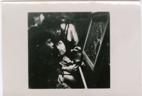Two children with a chalkboard (ddr-densho-426-1020)