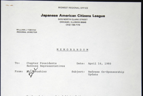 Memo to Chapter Presidents from Bill Yoshino (ddr-chijacl-1-209)