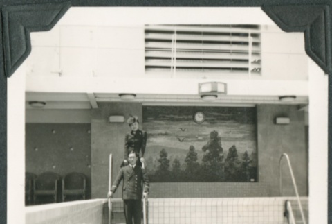 A man and woman standing in an empty pool (ddr-densho-300-215)