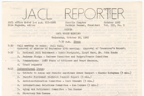 Seattle Chapter, JACL Reporter, Vol. XIX, No. 9, October 1982 (ddr-sjacl-1-314)