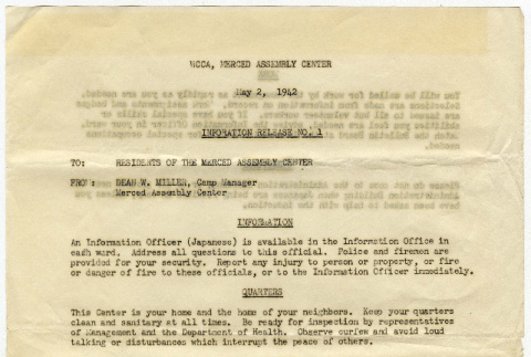 Notice to internees, Information Release 1 (ddr-densho-356-780)