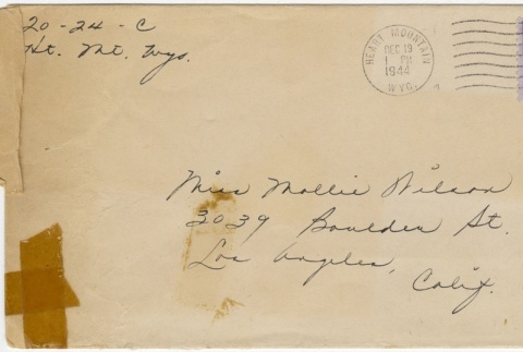 Letter (with envelope) to Mollie Wilson from Miyeko Imamura (December 19, 1944) (ddr-janm-1-67)