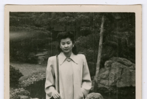 Mitsuye Takemiya at Imperial Palace courtyard (ddr-densho-550-30)