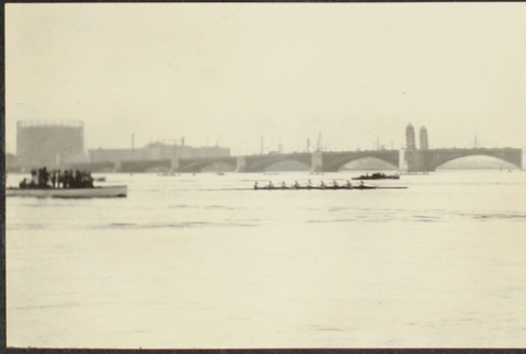 Longfellow bridge with crew boat (ddr-densho-355-728)